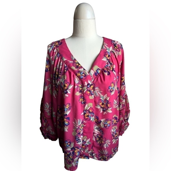 Zac and Rachel Size L Floral Dolman Balloon Sleeve Blouse - Picture 1 of 4